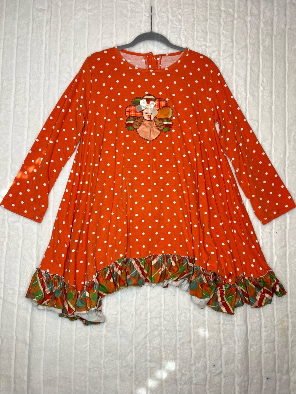 Women’s Boutique Thanksgiving Turkey Orange Polka Dot Tunic Ruffle Dress Medium